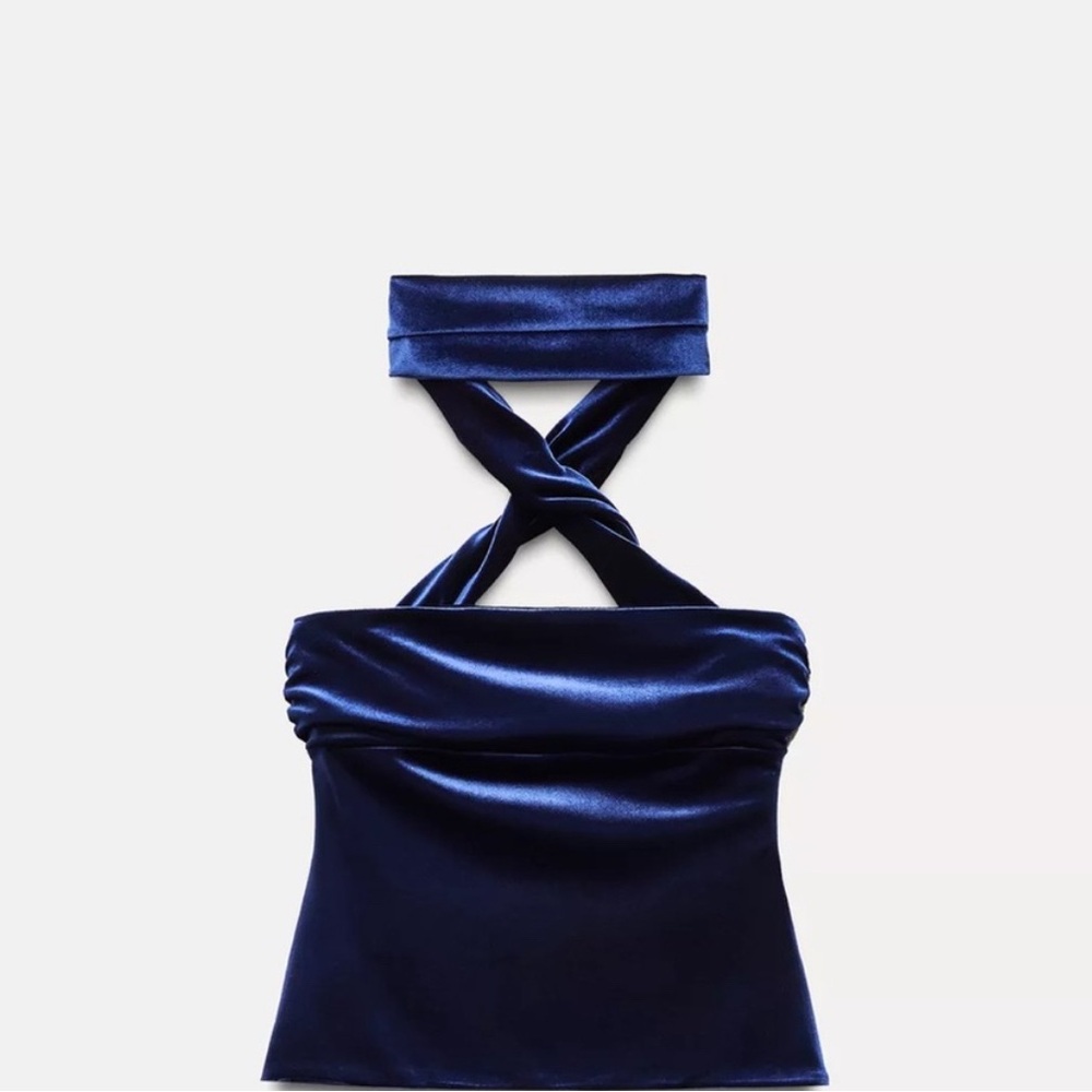Zara Navy Blue Satin Tank Top